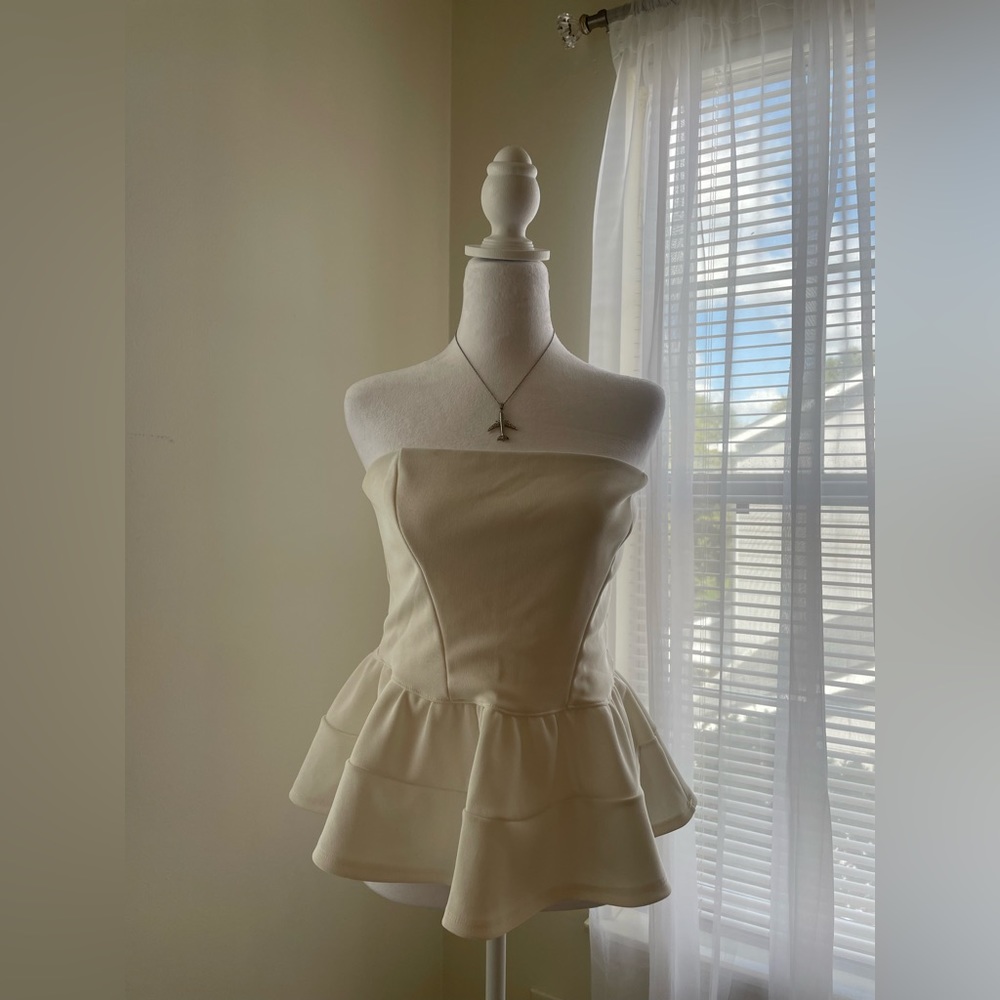 Cream Peplum Strapless Shirt